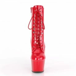 PLEASER Adore-1020 Red Patent Lace Up Zip Ankle Calf 7" Platform Boots