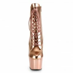 PLEASER Adore-1020 Rose Gold Metallic Chrome Lace Up Zip 7