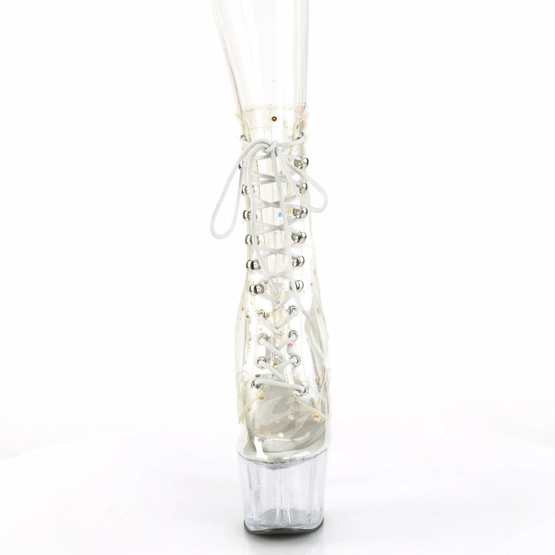 A Shoe Addiction PLEASER Adore-1020C-2 Clear Sequins Glitter See Through Pole Dancer 7" Boots