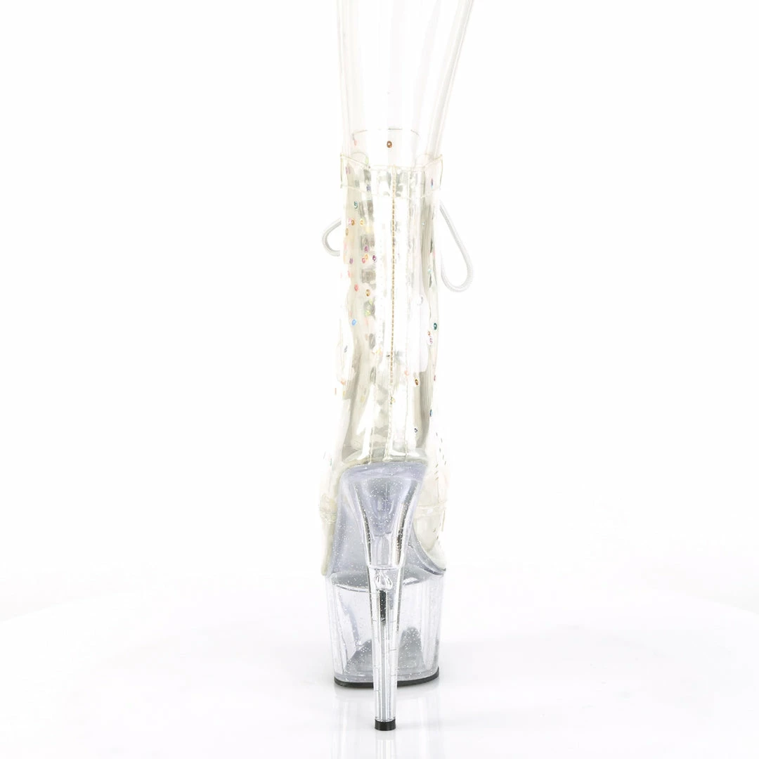 A Shoe Addiction PLEASER Adore-1020C-2 Clear Sequins Glitter See Through Pole Dancer 7" Boots