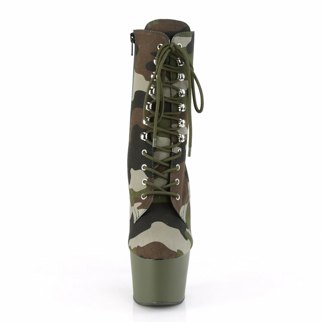 PLEASER Adore-1020CAMO Green Camouflage Pole Dance Ankle Calf 7" Platform Boots