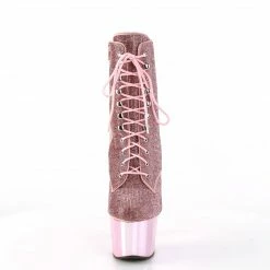 PLEASER Adore-1020CHRS Pink Rhinestone Chrome Burlesque Ankle Platform 7" Boots