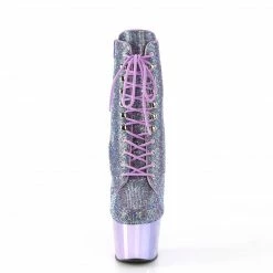 Boots PLEASER Adore-1020CHRS Purple Rhinestone Chrome Burlesque Ankle Platform 7" Boot