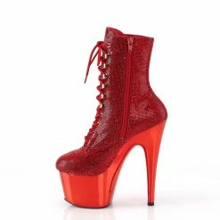 PLEASER Adore-1020CHRS Red Rhinestone Chrome Burlesque Ankle Platform 7