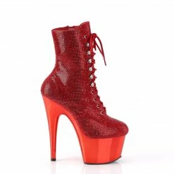 PLEASER Adore-1020CHRS Red Rhinestone Chrome Burlesque Ankle Platform 7