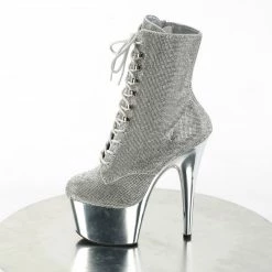 Boots PLEASER Adore-1020CHRS Silver Rhinestone Chrome Burlesque Ankle Platform 7