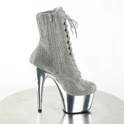 Boots PLEASER Adore-1020CHRS Silver Rhinestone Chrome Burlesque Ankle Platform 7