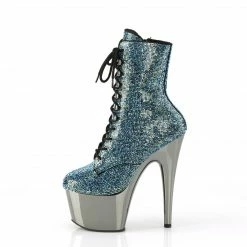 PLEASER Adore-1020CHRS Turquoise Rhinestone Chrome Burlesque Ankle Platform Boot Boots