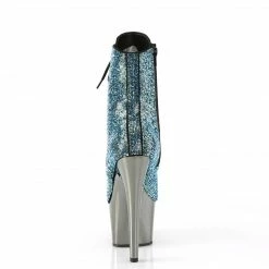 PLEASER Adore-1020CHRS Turquoise Rhinestone Chrome Burlesque Ankle Platform Boot Boots