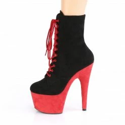 A Shoe Addiction PLEASER Adore-1020FSTT Red Black Faux Suede Exotic Pole Dancer 7