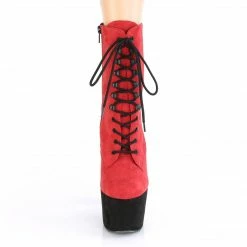 A Shoe Addiction PLEASER Adore-1020FSTT Red Black Faux Suede Exotic Pole Dancer 7