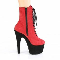 A Shoe Addiction PLEASER Adore-1020FSTT Red Black Faux Suede Exotic Pole Dancer 7