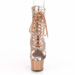 A Shoe Addiction PLEASER Adore-1020SQ Rose Gold Silver Flip Reversible Sequins Club 7" Ankle Boot Boots