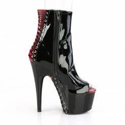 PLEASER Adore-1025 Sexy Black Red Corset Style Laces Goth Peep Toe Ankle Boots