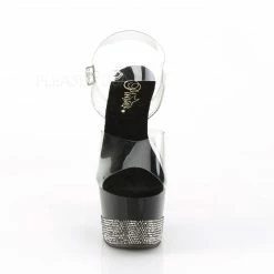 PLEASER Adore-708-3 Clear Black Rhinestone Pole Dancer Club Platforms 7" Heels