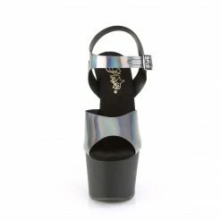 PLEASER Adore-708N-DT Pewter Hologram TPU 7" Ankle Straps Pole Platforms Heels