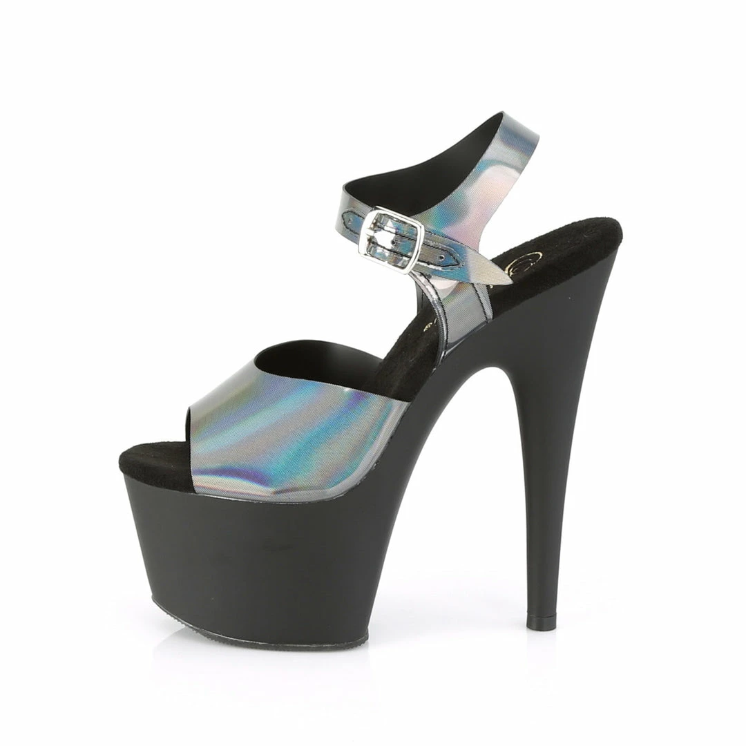 PLEASER Adore-708N-DT Pewter Hologram TPU 7" Ankle Straps Pole Platforms Heels