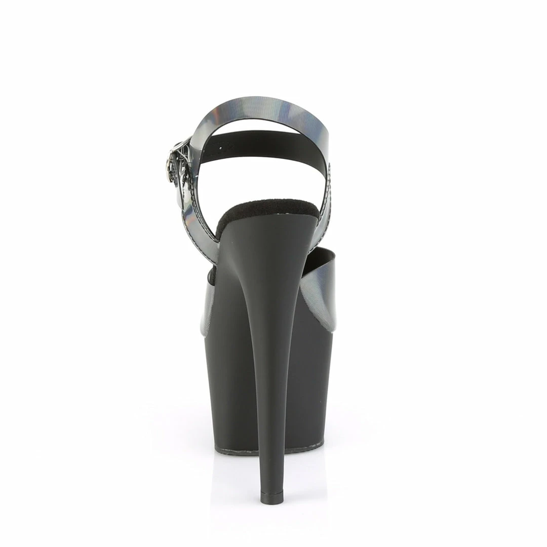 PLEASER Adore-708N-DT Pewter Hologram TPU 7" Ankle Straps Pole Platforms Heels