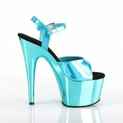 PLEASER Adore-709HGCH Silver Hologram Chrome Sandals Club Platforms 7