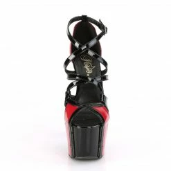PLEASER Adore-764 Black Red Two Tone Criss Cross Straps Pole Club Platform Heels