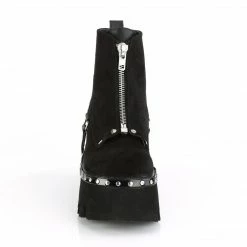 DEMONIA Ashes-100 Women's Black Vegan Suede Harness Strap Zipper Ankle Boots
