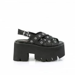 DEMONIA Ashes-12 Black Goth Star Eyelets Slingback 3.5