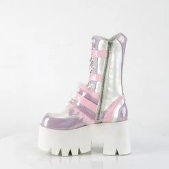 DEMONIA Ashes-120 Pink Lavender Holographic Heart Locket Studs Platform Boots