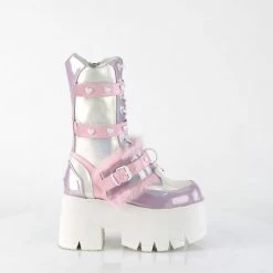 DEMONIA Ashes-120 Pink Lavender Holographic Heart Locket Studs Platform Boots