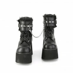 A Shoe Addiction DEMONIA Ashes-57 Black Heart Stud Fur Removeable Strap Chain 3.25" Platform Boot Boots