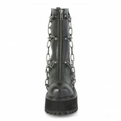DEMONIA Assault-66 Women's Black Goth Metal Cage Chains Combat Platforms Boots