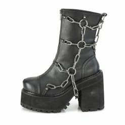 DEMONIA Assault-66 Women's Black Goth Metal Cage Chains Combat Platforms Boots