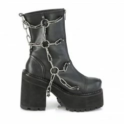 DEMONIA Assault-66 Women's Black Goth Metal Cage Chains Combat Platforms Boots