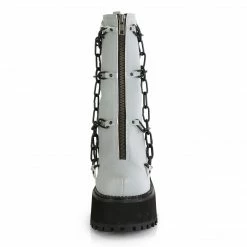 DEMONIA Assault-66 Women's Grey Reflective Goth Cage Chain Combat Platform Boots