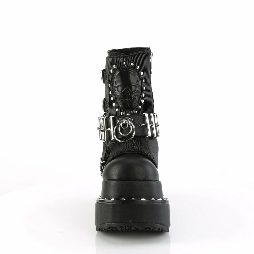 DEMONIA Bear-150 Goth Skull Quilted Tiered Studded 4.5" Platform Ankle Boots