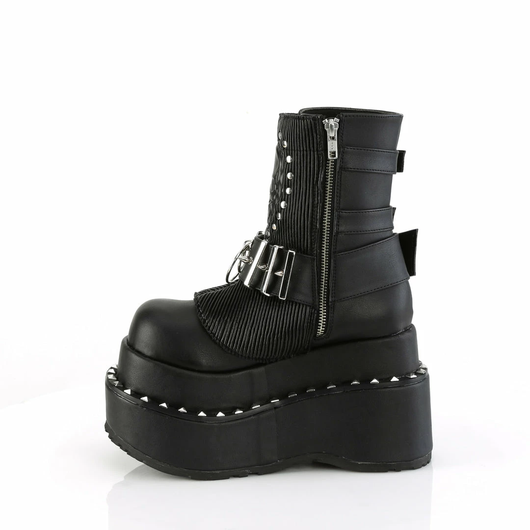 DEMONIA Bear-150 Goth Skull Quilted Tiered Studded 4.5" Platform Ankle Boots