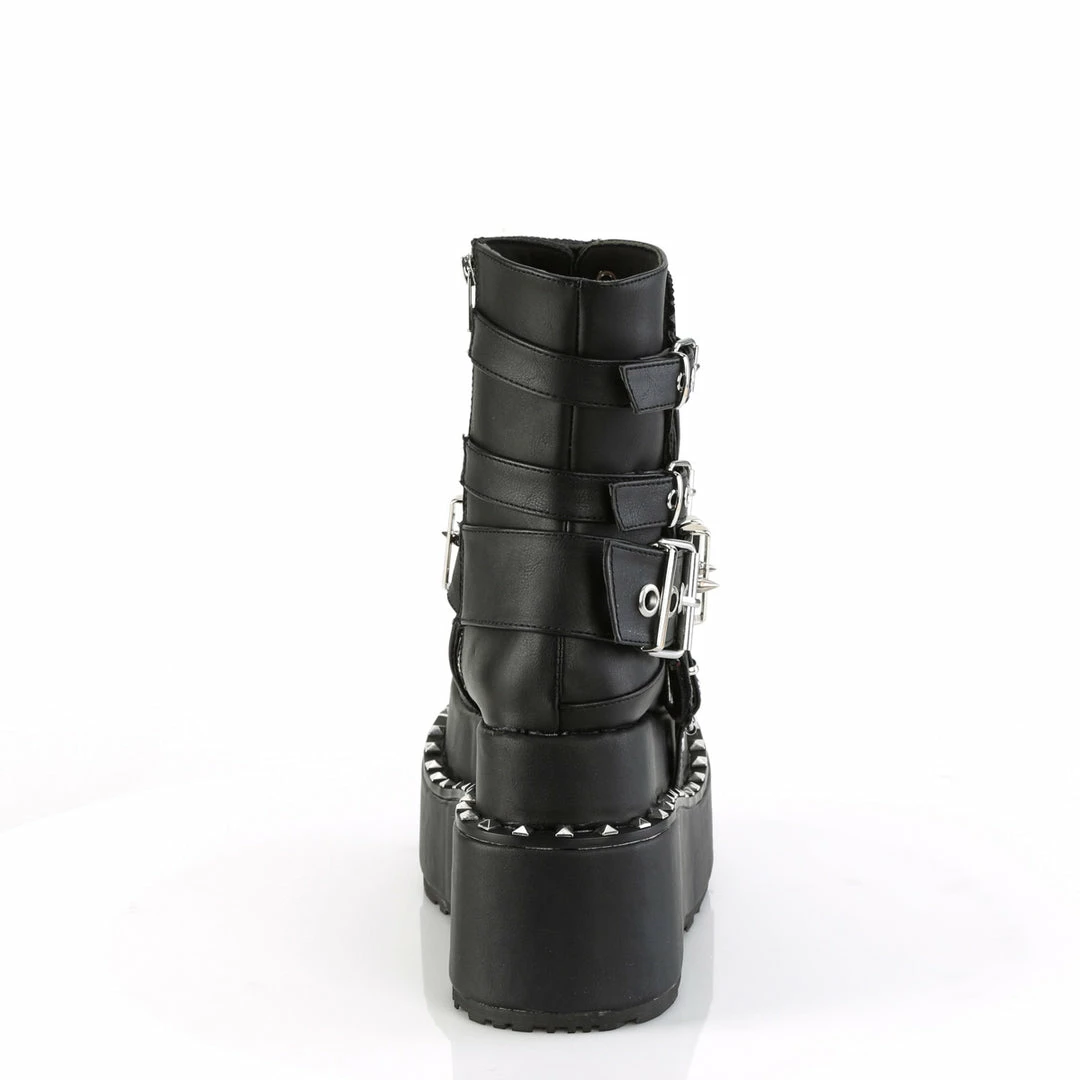 DEMONIA Bear-150 Goth Skull Quilted Tiered Studded 4.5" Platform Ankle Boots