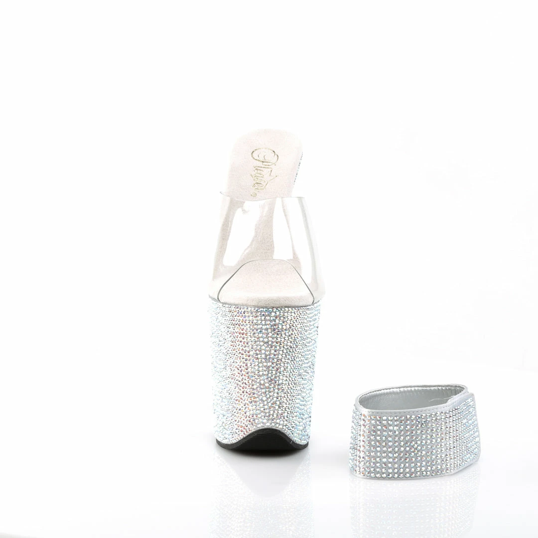 PLEASER Bejeweled-812RS Silver Rhinestones Stripper Pole Burlesque 8" Heels