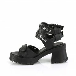 DEMONIA Bratty-07 Black Heart Ring Studded Goth Sandals Shoes Chunky Heels