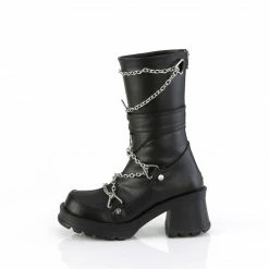 DEMONIA Bratty-120 Women's Black Skull O Ring Chains Goth Mid Calf Boots
