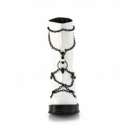 DEMONIA Bratty-120 Women's White Skull O Ring Chains Goth Mid Calf Boots