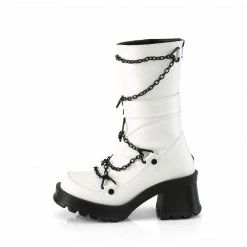DEMONIA Bratty-120 Women's White Skull O Ring Chains Goth Mid Calf Boots
