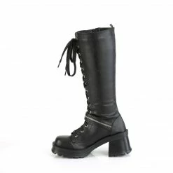 DEMONIA Bratty-206 Women's Black Zipper Detail Goth Combat Knee Boots