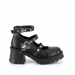 DEMONIA Bratty-30 Black Studded Triple Strap Spider Buckle Maryjanes Goth Heels