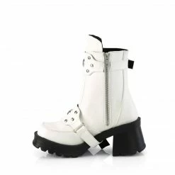 DEMONIA Bratty-56 Women's White Quick Release Straps Goth Combat Ankle Boots