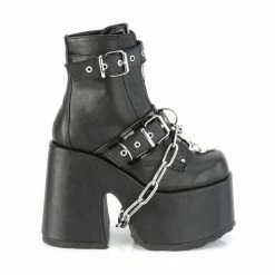 Heels DEMONIA Camel-205 Black Chains Lock & Key Goth Chunky Heel Ankle Boots