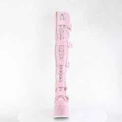 Heels DEMONIA CAMEL-305 Pink Stretch Hologram Goth Thigh High 5" Platform Boots