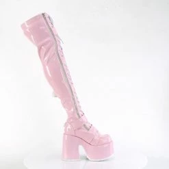 Heels DEMONIA CAMEL-305 Pink Stretch Hologram Goth Thigh High 5