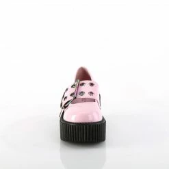 DEMONIA Creeper-230 Pink Wide Grommet Strap Maryjane Platform Flats Heels