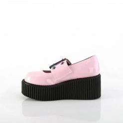 DEMONIA Creeper-230 Pink Wide Grommet Strap Maryjane Platform Flats Heels