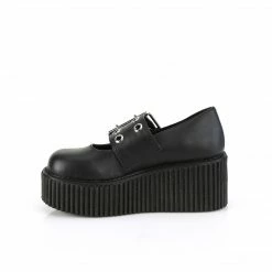 DEMONIA Creeper-230 Black Wide Grommet Strap Maryjane Platform Flats Heels